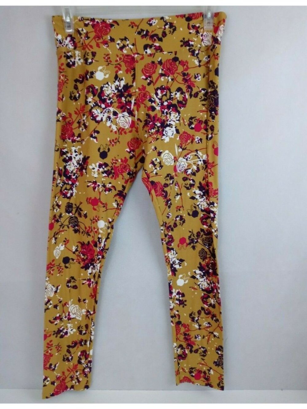 New LuLaRoe Tall & Curvy Leggings Gold With Pink, Purple, & White Roses